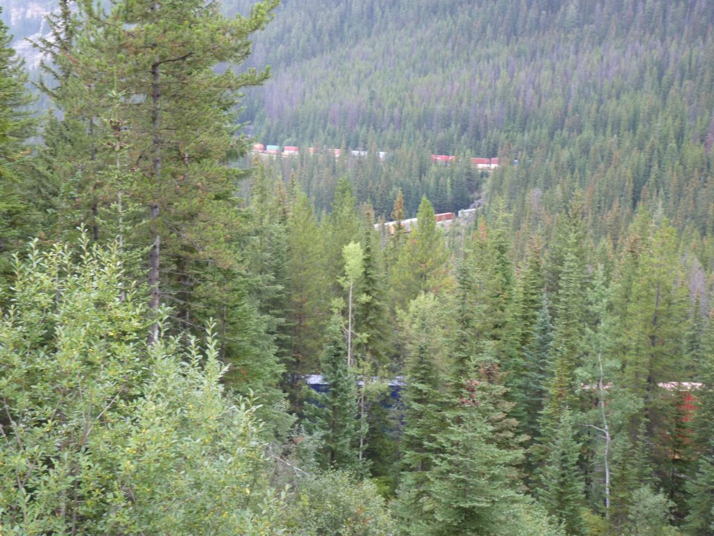 Le train repasse devant nous après avoir fait deux boucles sous la montagne